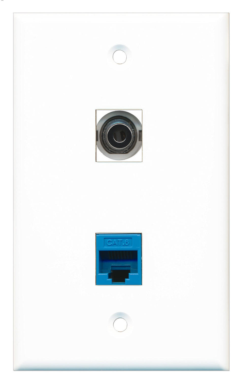 RiteAV - 1 Port 3.5mm 1 Port Cat6 Ethernet Blue Wall Plate - Bracket Included