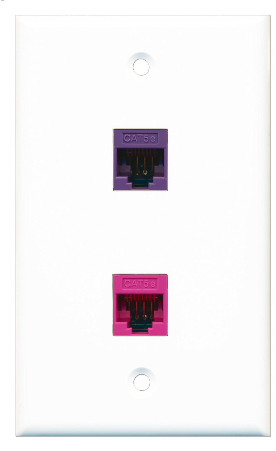 RiteAV - 1 Port Cat5e Ethernet Pink - 1 Port Cat5e Ethernet Purple Wall Plate White - Bracket Included
