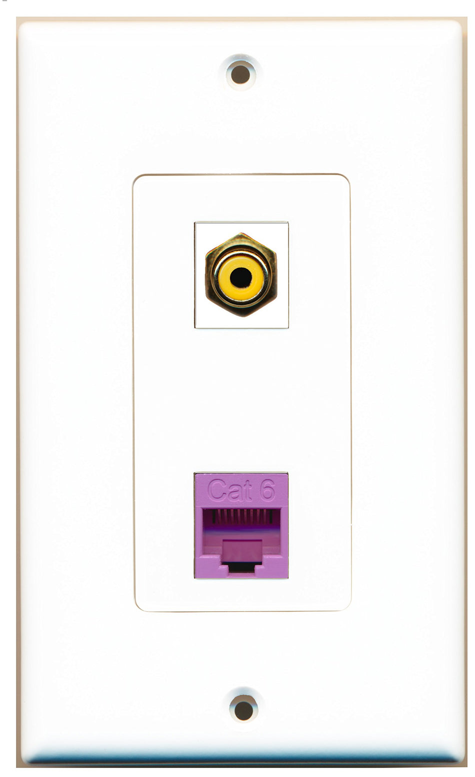 RiteAV 1 Port RCA Yellow 1 Port Cat6 Ethernet Purple Wall Plate OVERSIZED