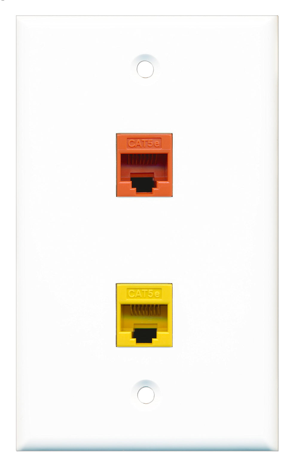 RiteAV - 1 Port Cat5e Ethernet Yellow - 1 Port Cat5e Ethernet Orange Wall Plate White - Bracket Included