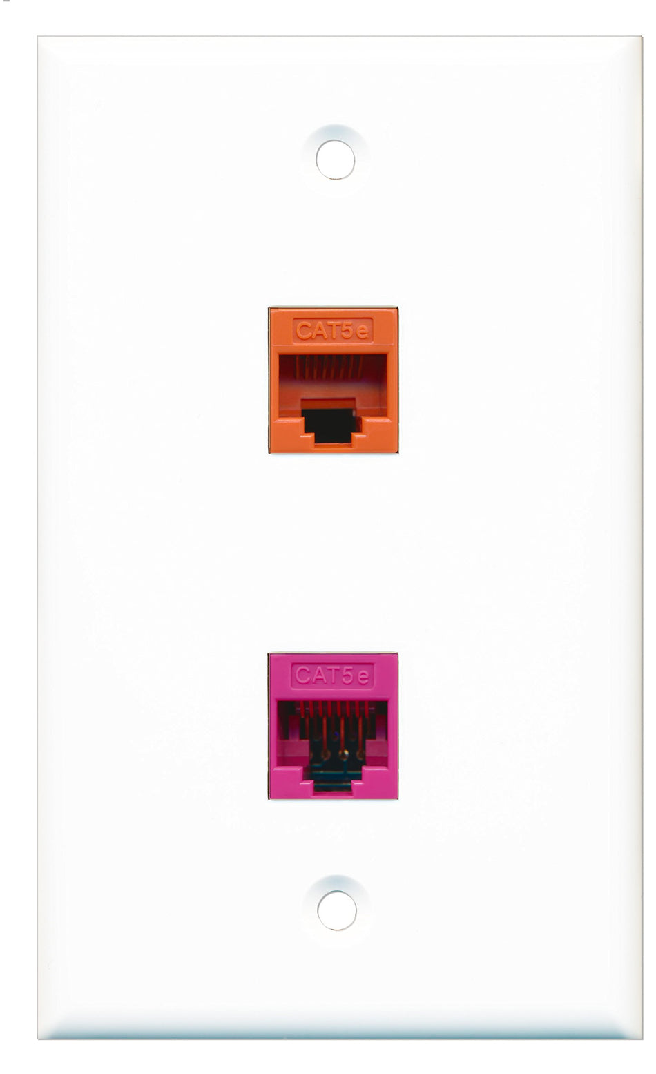 RiteAV - 1 Port Cat5e Ethernet Pink - 1 Port Cat5e Ethernet Orange Wall Plate White - Bracket Included