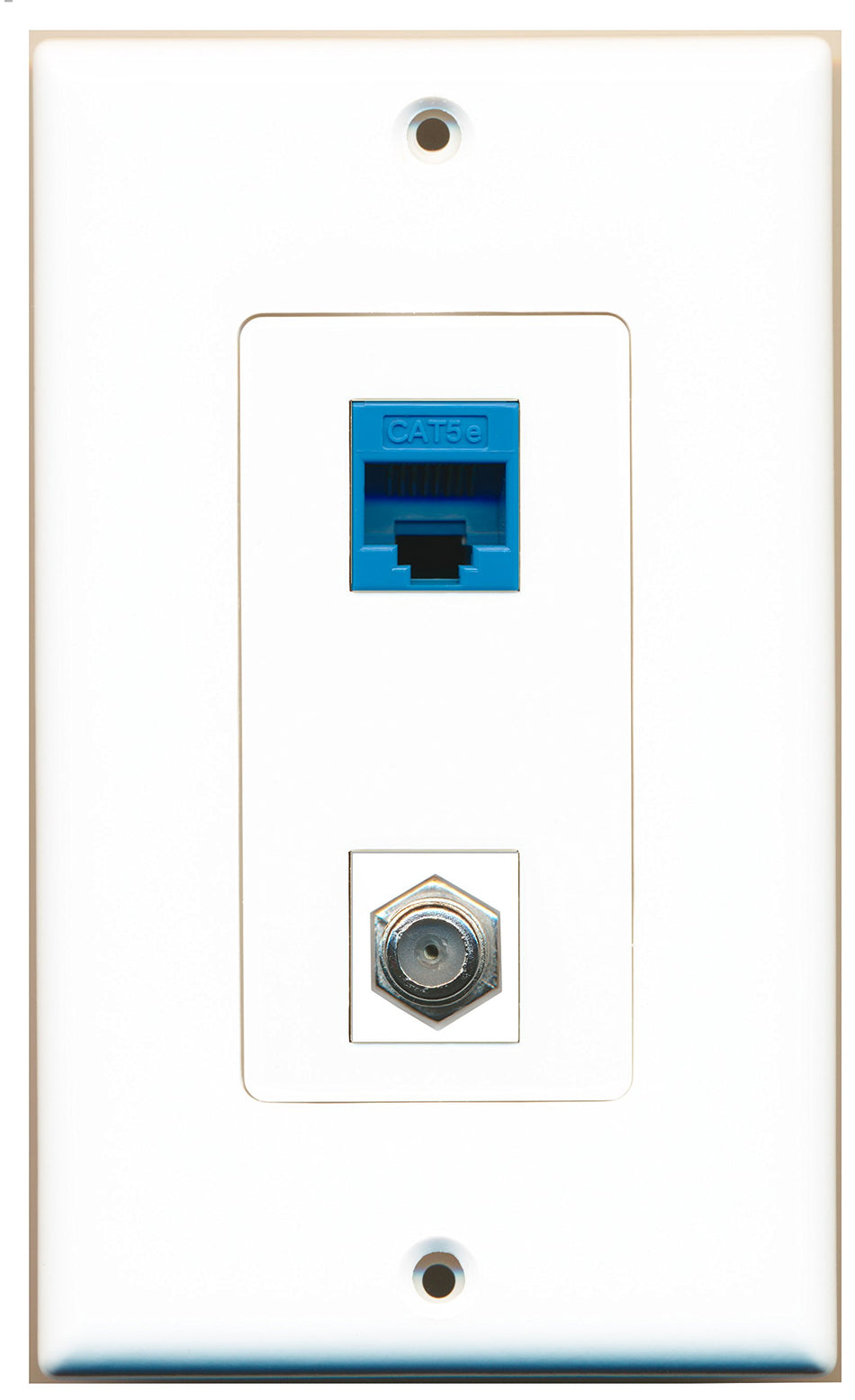 RiteAV 1 Port Coax 1 Port Cat5e Blue Type Wall Plate OVERSIZED