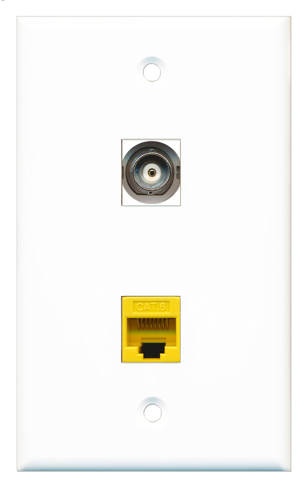 RiteAV - 1 Port BNC 1 Port Cat6 Ethernet Yellow Wall Plate - Bracket Included