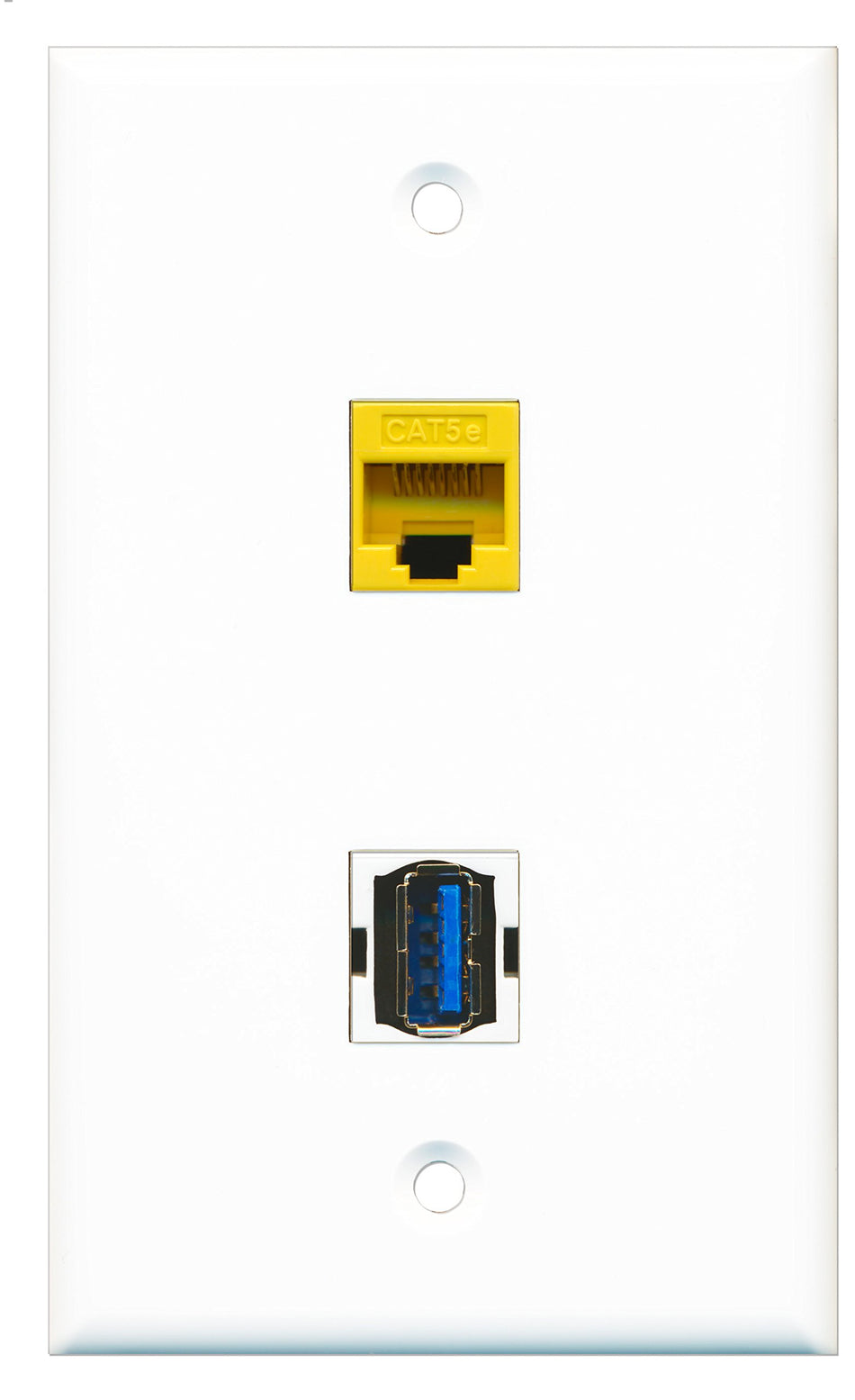RiteAV - 1 Port Cat5e Ethernet Yellow 1 Port USB 3 A-A Wall Plate - Bracket Included