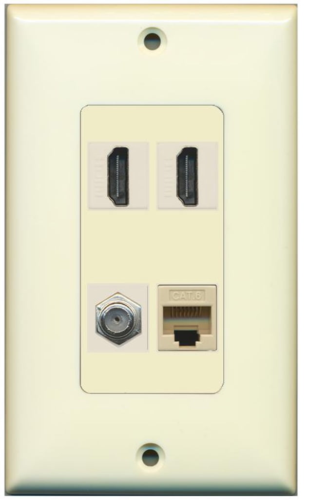 RiteAV - 2 Port HDMI 1 Port Coax Cable TV- F-Type 1 Port Cat6 Ethernet Decorative Wall Plate - Light Almond