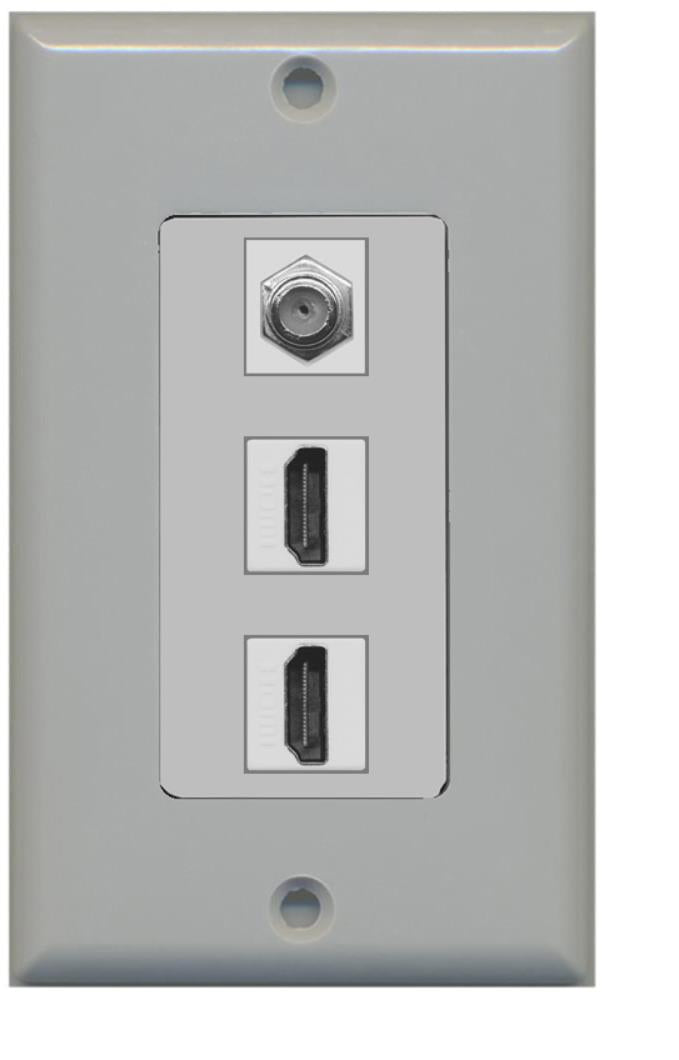 RiteAV - 2 Port HDMI 1 Coax Cable TV- F-Type Decorative Wall Plate - Gray