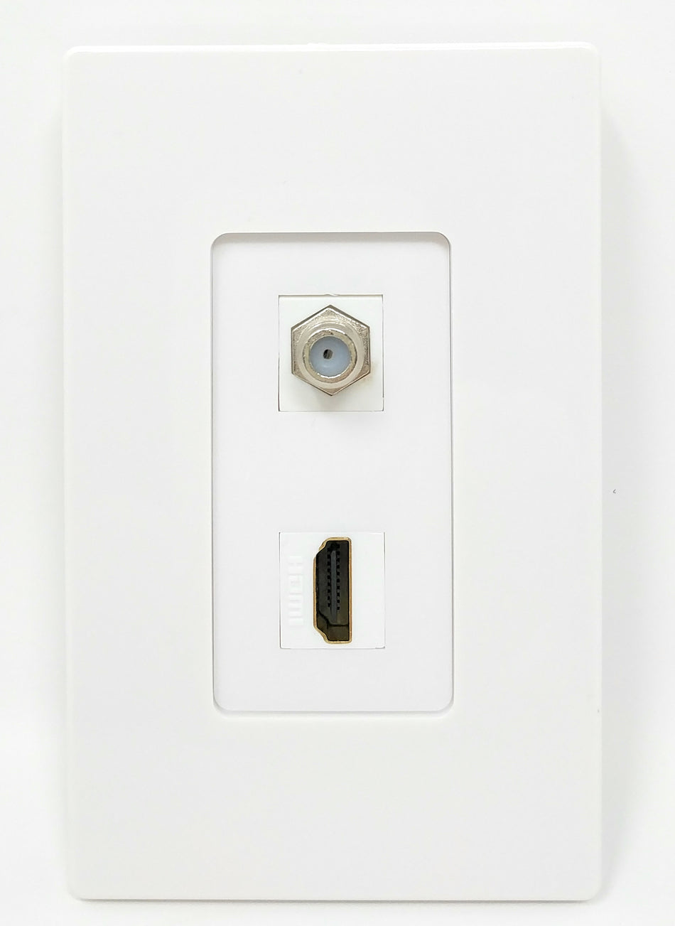 RiteAV - 1 x Cable TV Coax and 1 x HDMI Port Wall Plate Screwless Decorative Type - White