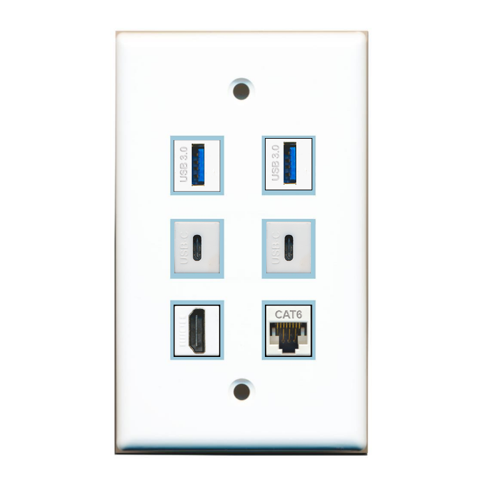 6 Port Custom Keystone Wall Plate Solid White