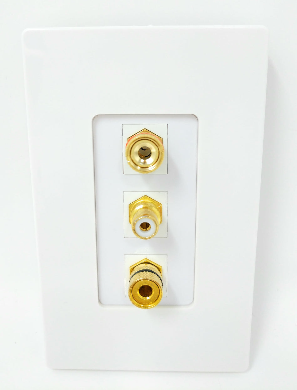 RiteAV - 1 Port RCA White 2 Port Banana Speaker Screwless Decorative Wall Plate