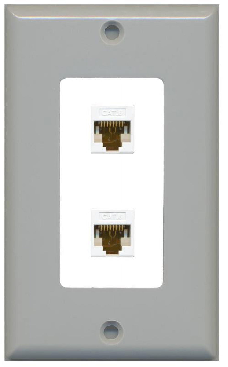 RiteAV Decorative 1 Gang 2 Port Cat6 Wall Plate - Gray/White - Bracket Included