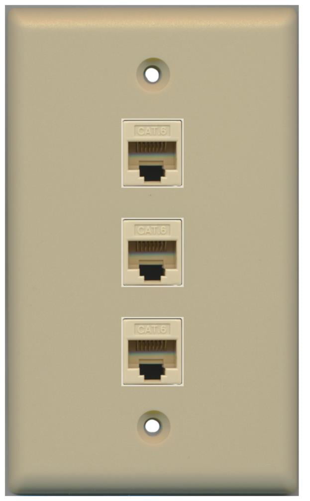 RiteAV - 3 Port Cat6 Female-Female Wall Plate - Ivory