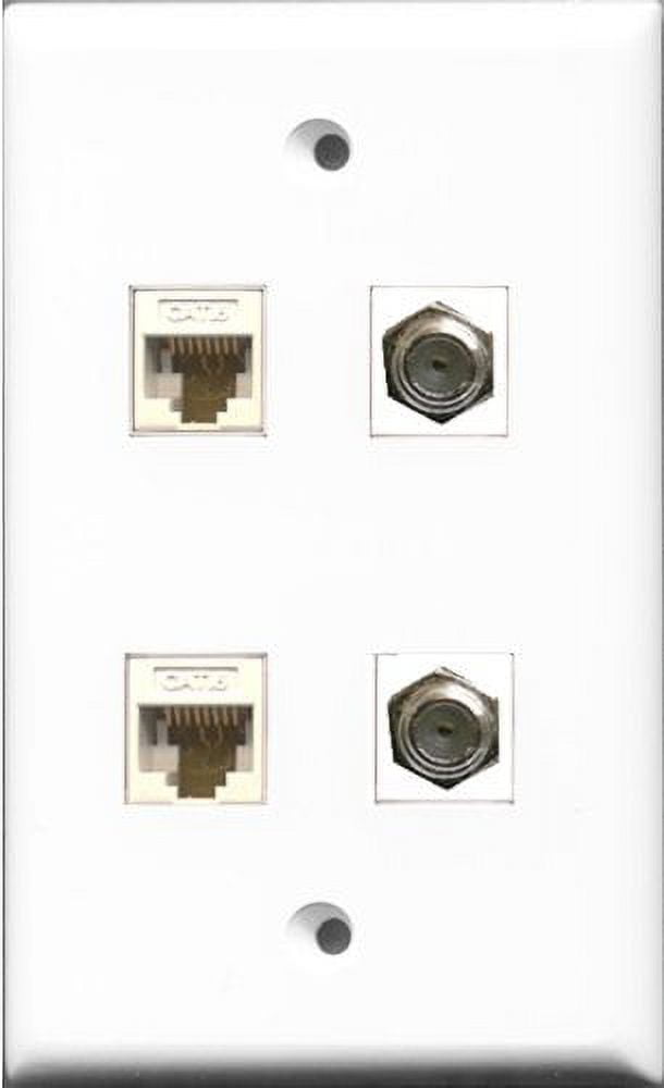 RiteAV - 2 Port Coax Cable TV- F-Type 2 Port Cat6 Ethernet Wall Plate - White
