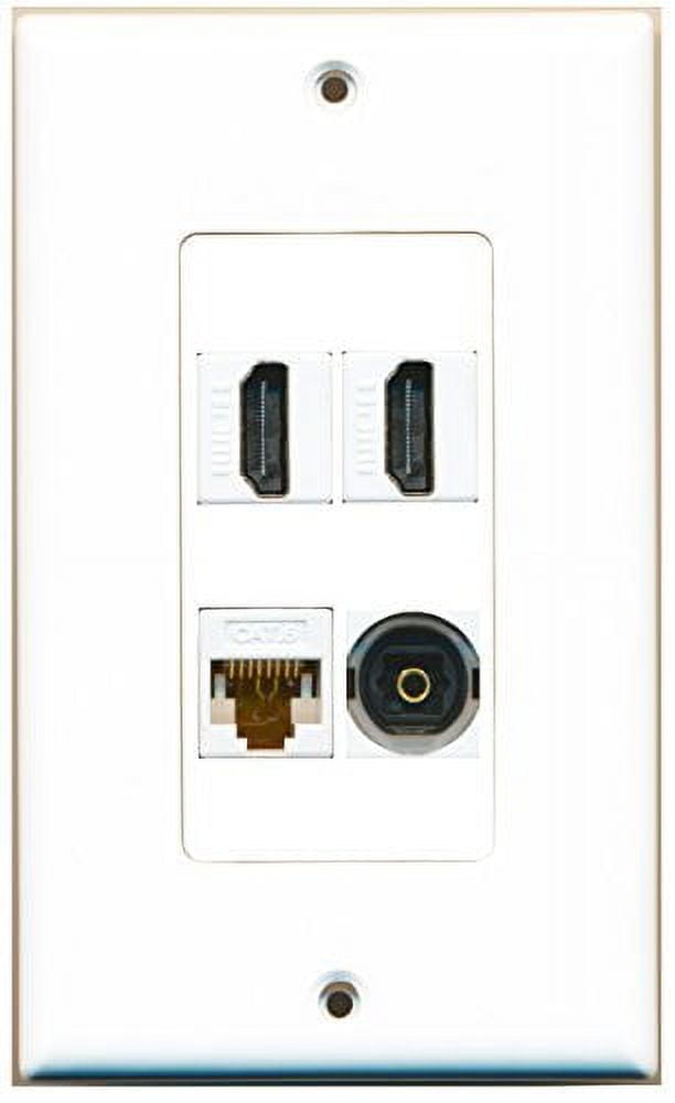 RiteAV - 2 Port HDMI 1 Port Toslink 1 Port Cat6 Ethernet White Wall Plate Decorative