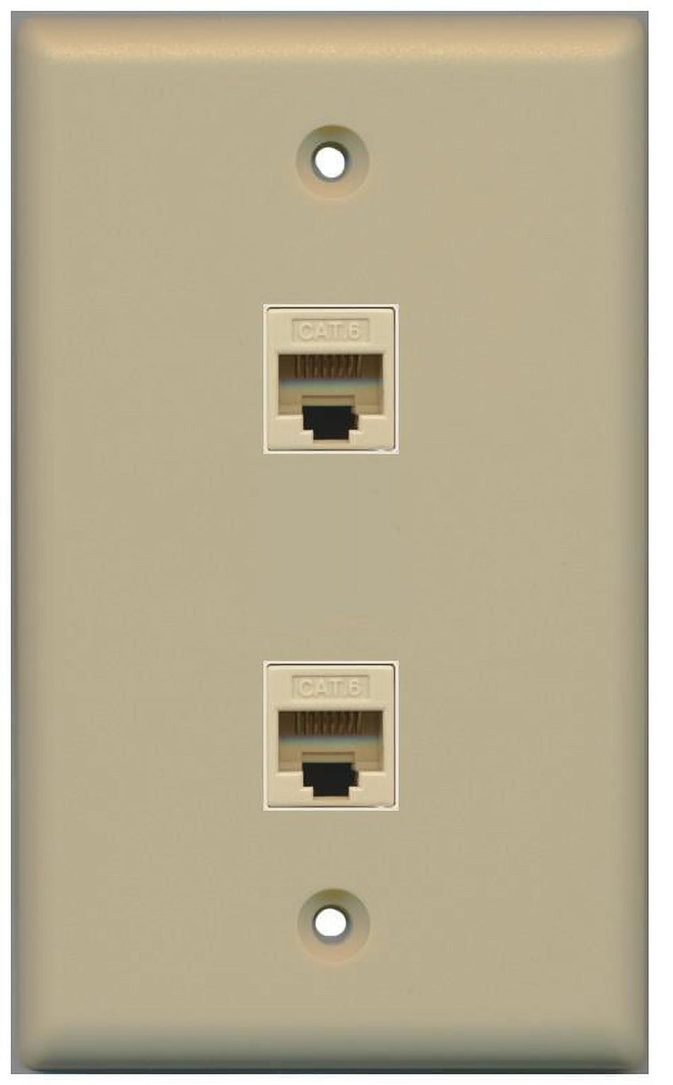 RiteAV 2 Port Cat6 Ethernet Wall Plate Jack Female-Female - Flat [Ivory/Ivory]
