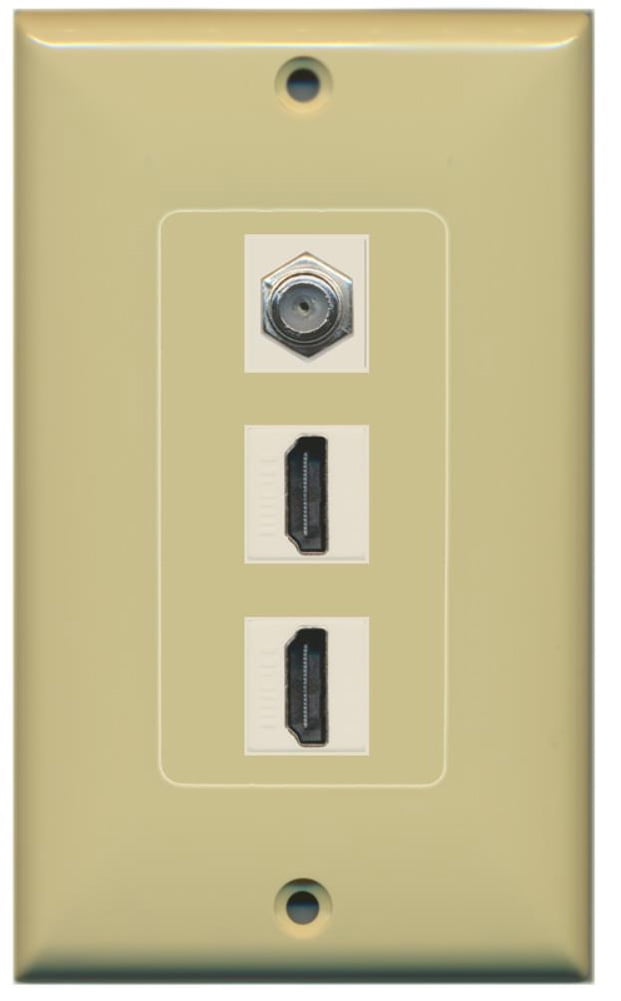 RiteAV - 2 Port HDMI 1 Coax Cable TV- F-Type Decorative Wall Plate - Ivory