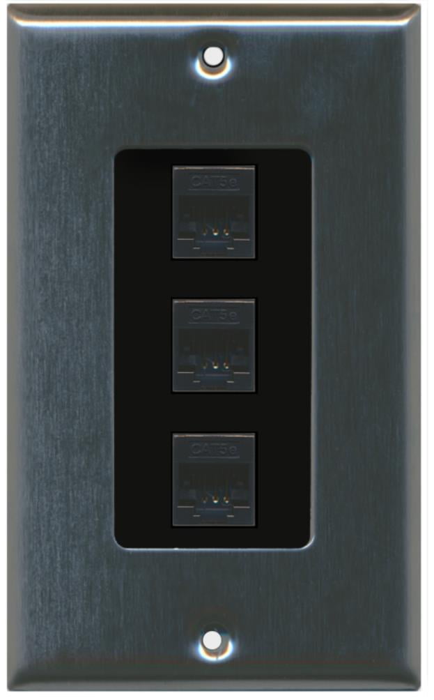 RiteAV Decorative 1 Gang 3 Port Cat5e Wall Plate - Stainless/Black