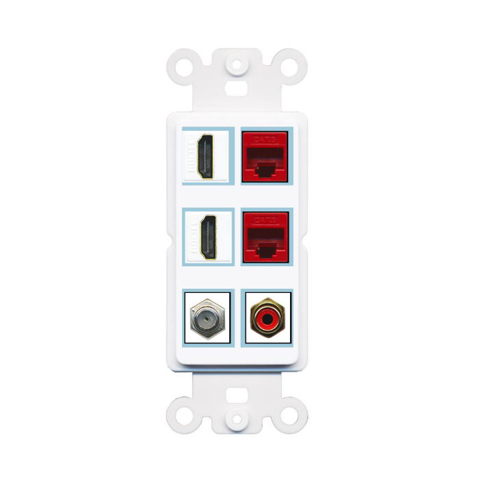 6 Port Custom Keystone Wall Plate DecorZ Rocker White