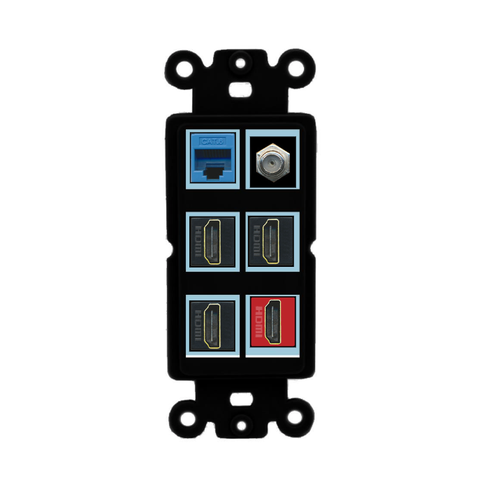 6 Port Custom Keystone Wall Plate DecorZ Rocker Black