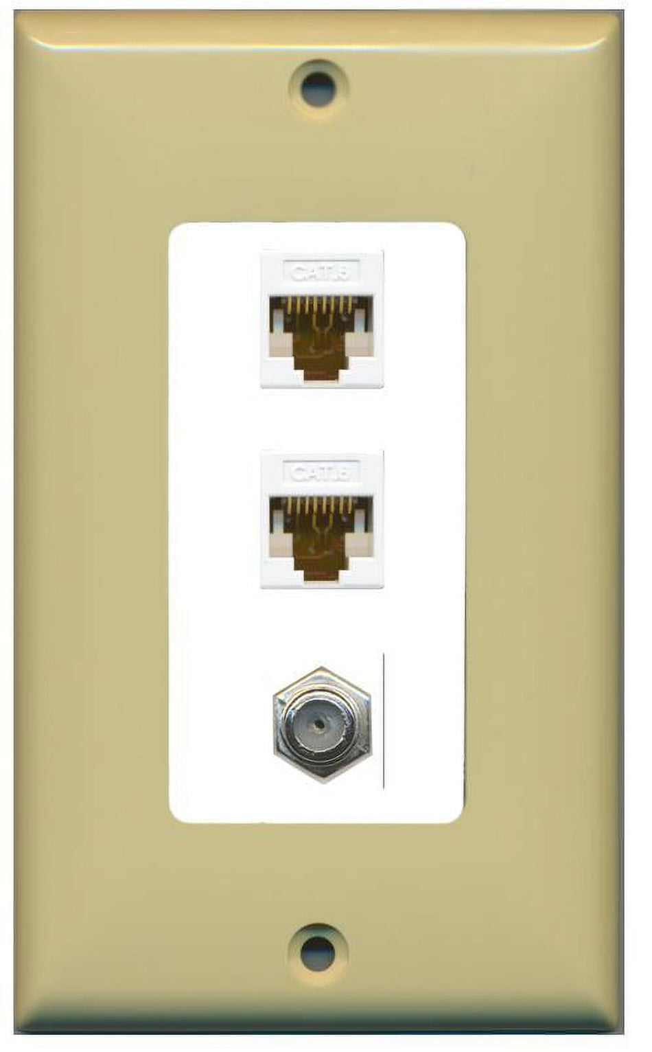 RiteAV Decorative 1 Gang Wall Plate (Ivory/White) 3 Port - 2 x Cat6, 1 x Coax
