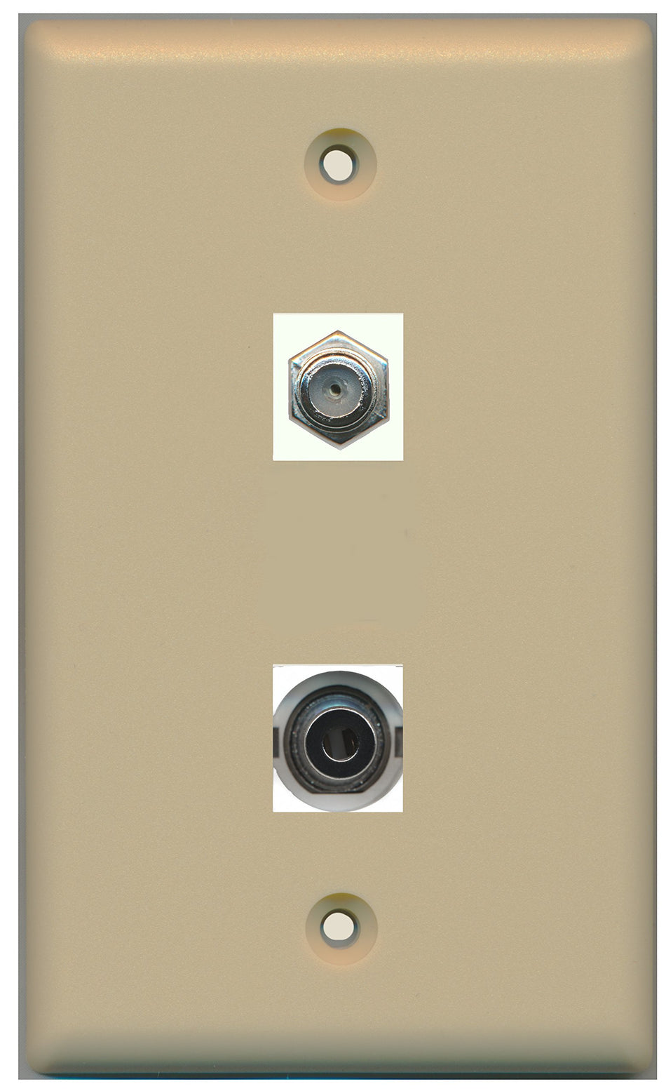 RiteAV - 1 Port 3.5mm 1 Port Coax Cable TV- F-Type Ivory Wall Plate - Bracket Included