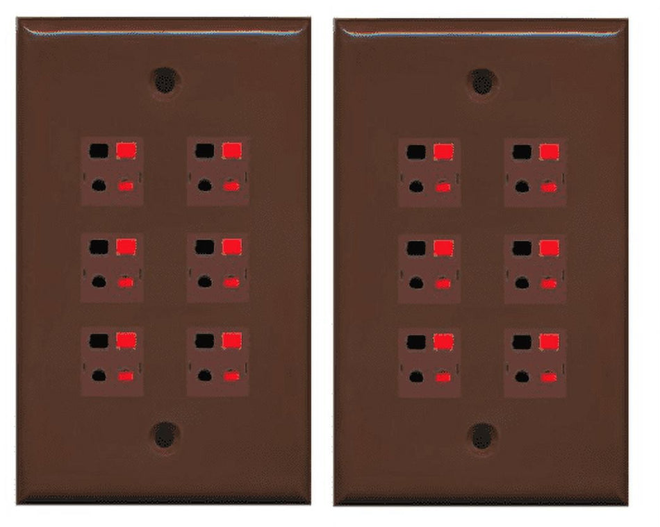 RiteAV 6 Port Speaker Jack Single Gang Wall Plate for Home Theater - Brown - 2 Pack
