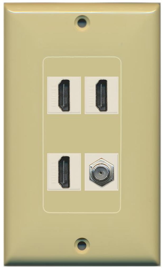 RiteAV - 3 x HDMI and 1 x Coax Cable TV F Type Port Wall Plate Decorative - Ivory
