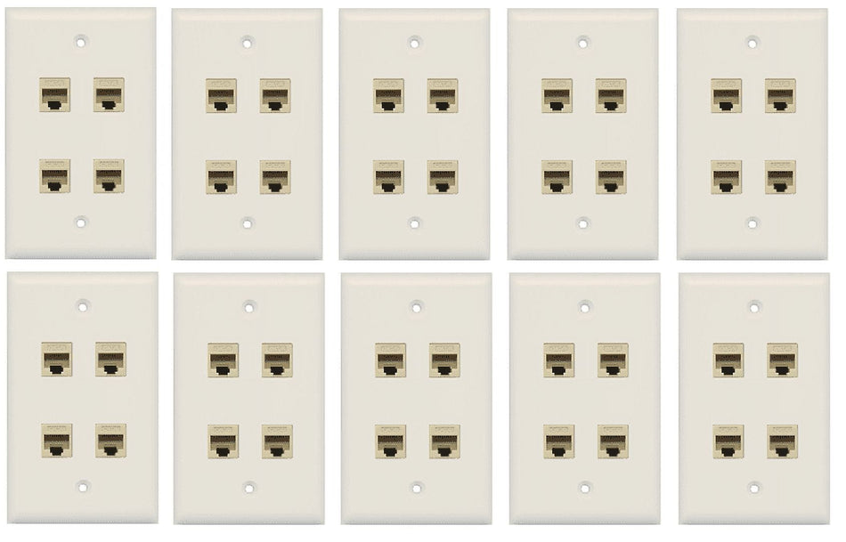 RiteAV - 4 Port Cat6 Ethernet Wall Plate - Light Almond (10 Pack)