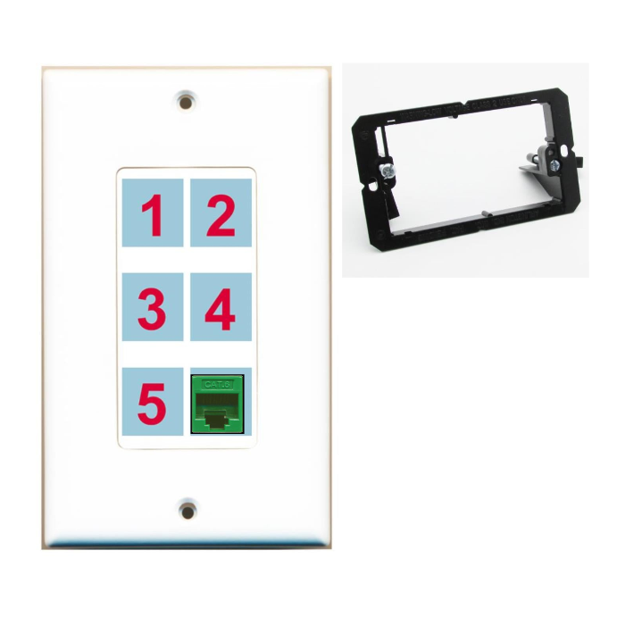 6 Port Custom Keystone Wall Plate DecorZ White w/Mounting Bracket