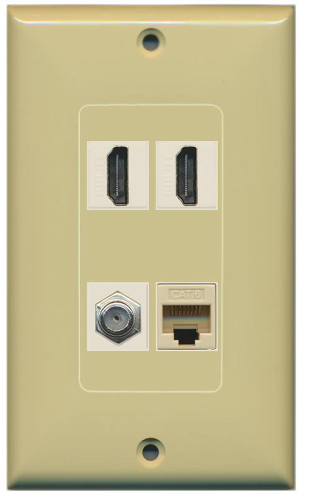 RiteAV - 2 Port HDMI 1 Port Coax Cable TV- F-Type 1 Port Cat6 Ethernet Decorative Wall Plate - Ivory