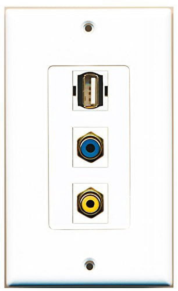 RiteAV 1 Port RCA Yellow 1 Port RCA Blue 1 Port USB A-A Wall Plate OVERSIZED