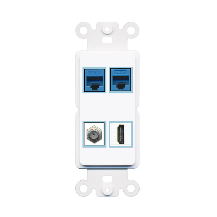 4 Port Custom Keystone Wall Plate DecorZ Rocker White