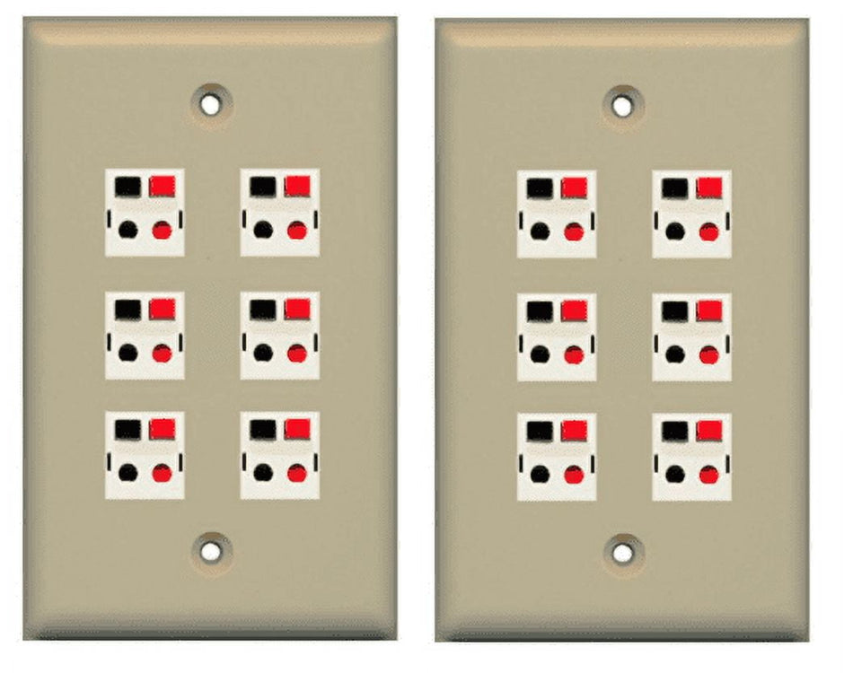 RiteAV 6 Port Speaker Jack Single Gang Wall Plate for Home Theater - Ivory - 2 Pack