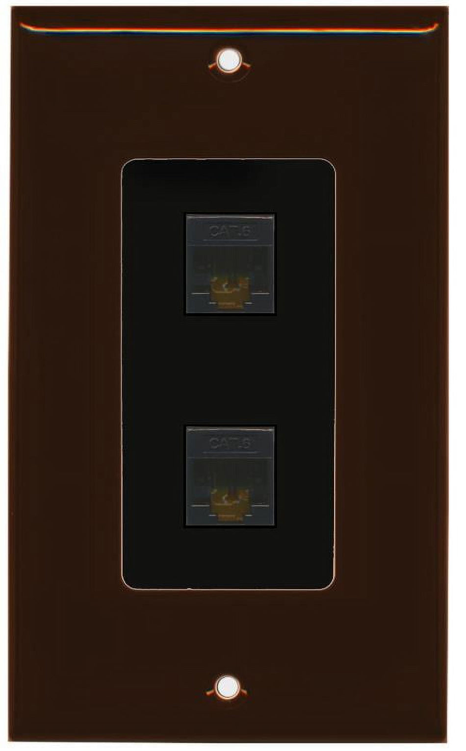 RiteAV 2 Port Cat6 Ethernet Wall Plate Jack Female-Female - 1 Gang [Brown/Black]