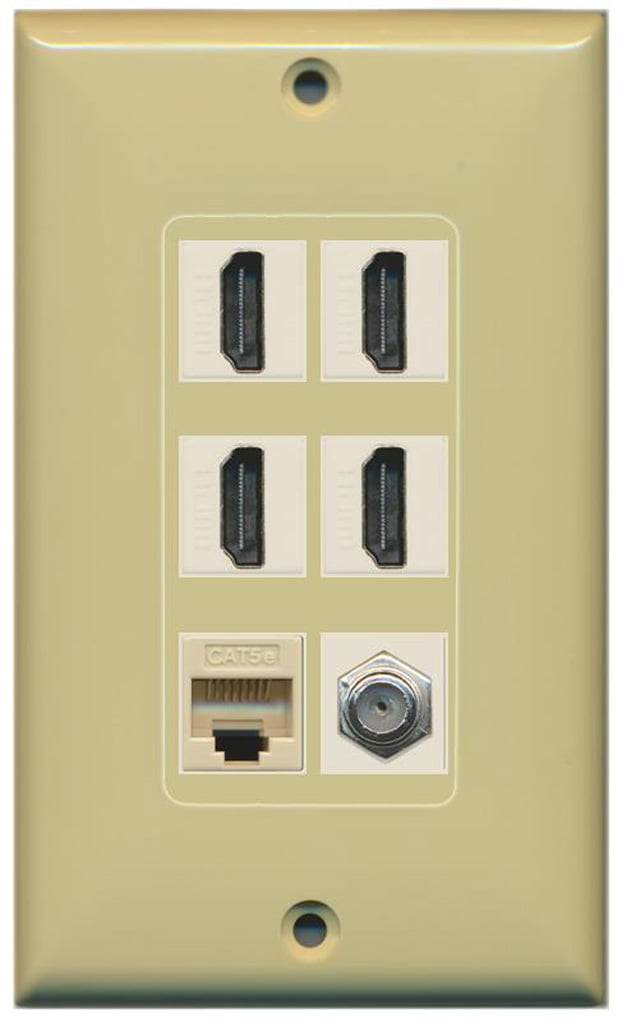 RiteAV - 4 x HDMI and 1 x Ethernet Cat5E and 1 x Coax Cable TV F Type Port Wall Plate - Ivory