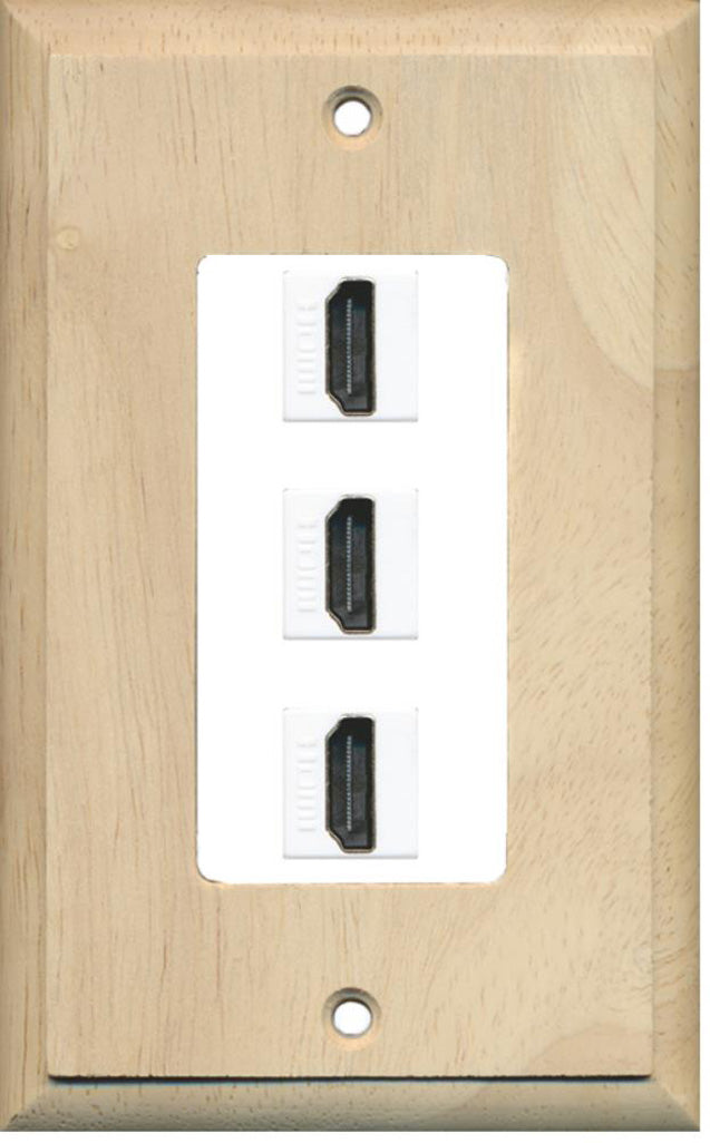 RiteAV - 3 Port HDMI 2.0 Decorative Wall Plate (Wood & White)
