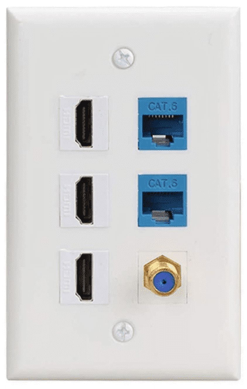 RiteAV - 3 Port HDMI, 2 Port Cat6 and 1 Port Gold Plated Coax Wall Plate - White