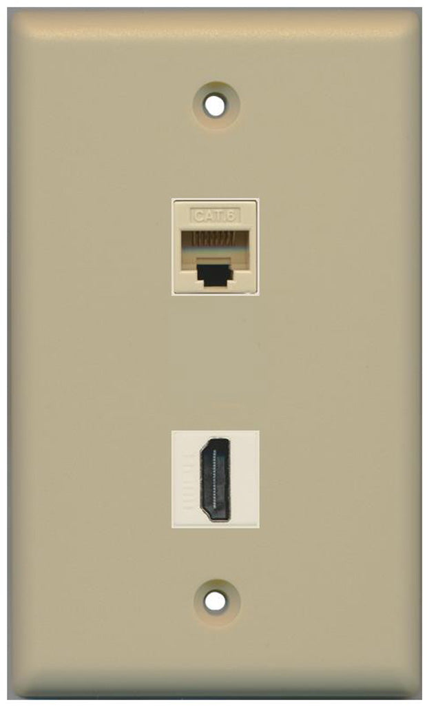 RiteAV - 1 Cat6 Ethernet and 1 HDMI Port Wall Plate - Ivory - Bracket Included