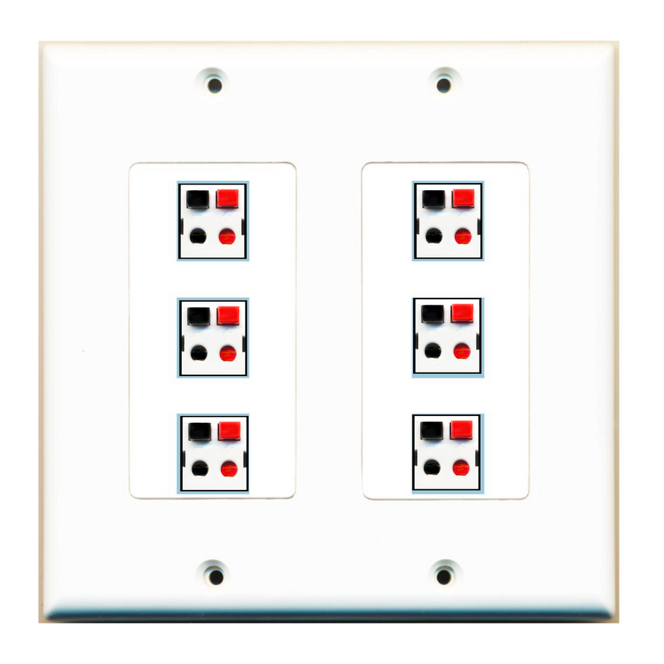 6 Port Custom Keystone Wall Plate 2 Gang DecorZ White
