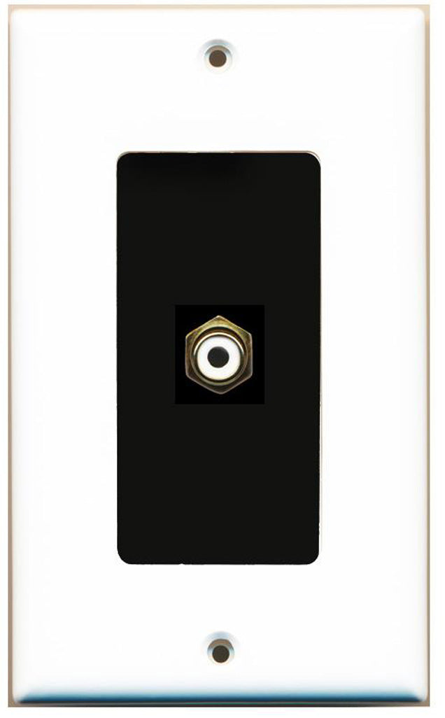 RiteAV - 1 RCA White for Subwoofer Audio Port Wall Plate Decorative - White & Black - Bracket Included