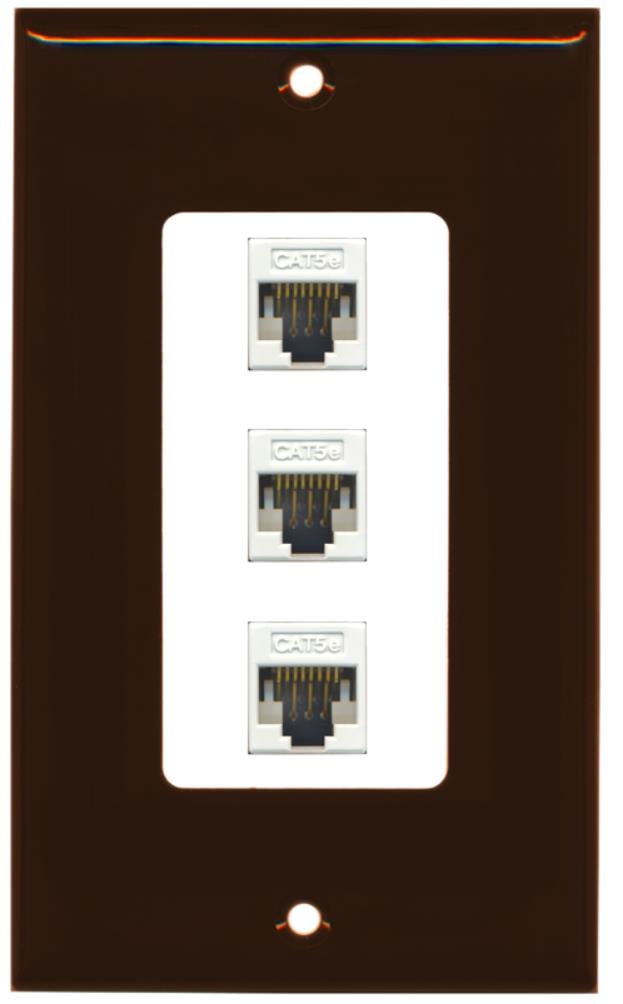 RiteAV Decorative 1 Gang 3 Port Cat5e Wall Plate - Brown/White