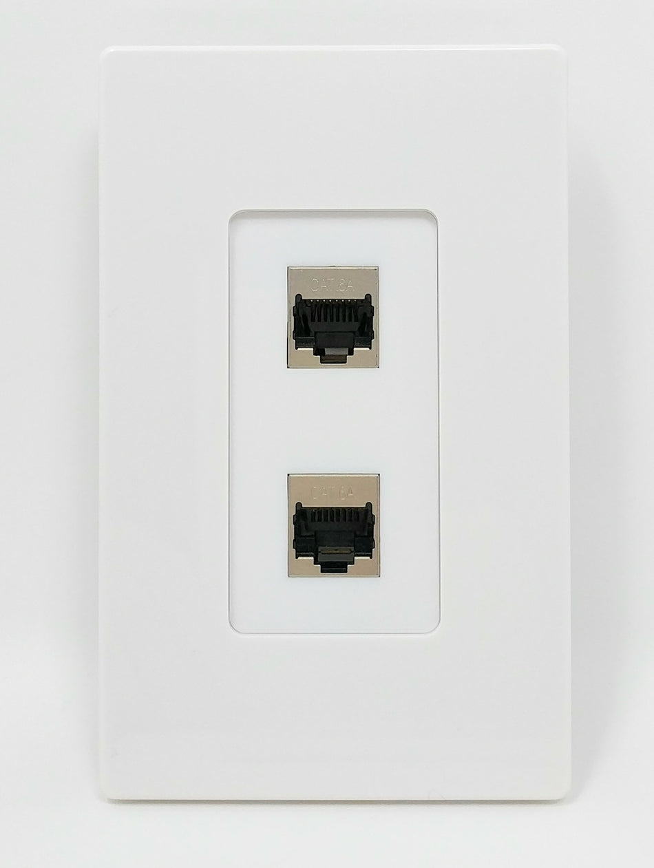 RiteAV CAT 6A 2 Port Shielded Cat6a Wall Plate 1 Gang Decorative Screwless White