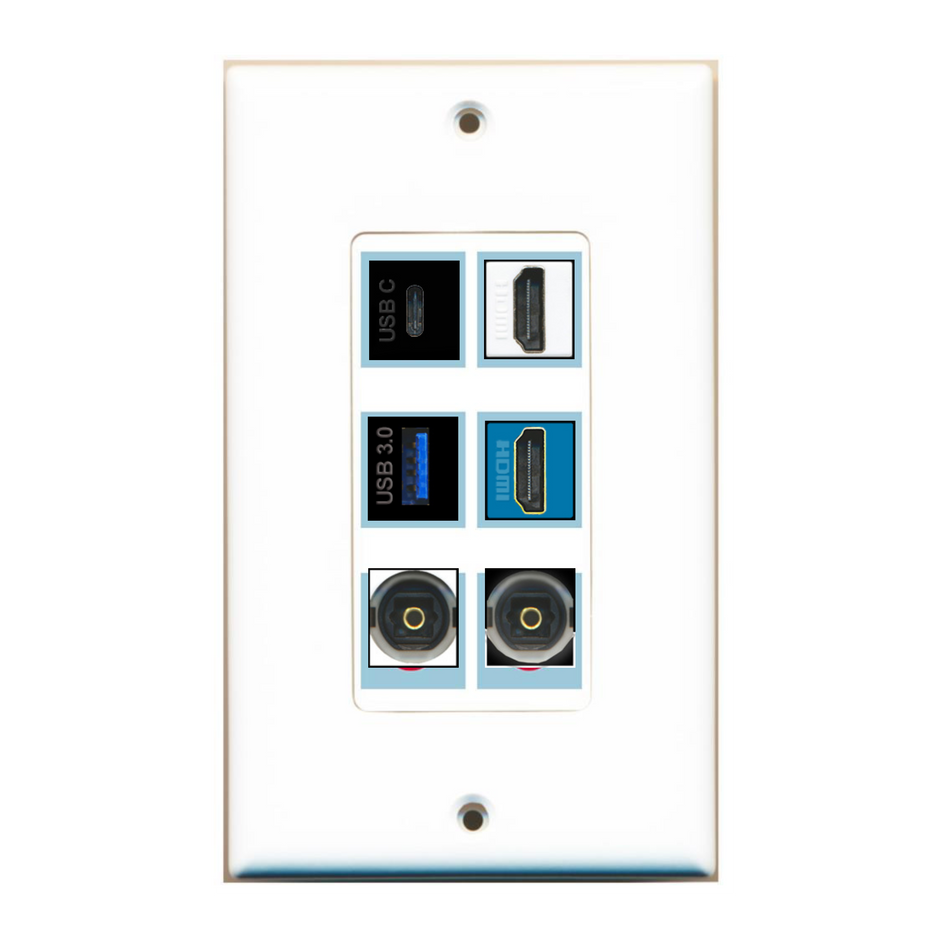 6 Port Custom Keystone Wall Plate DecorZ White