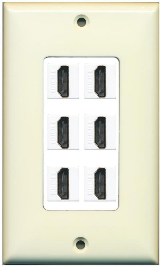 RiteAV - 6 Port HDMI 2.0 Decorative Wall Plate (Light Almond & White)
