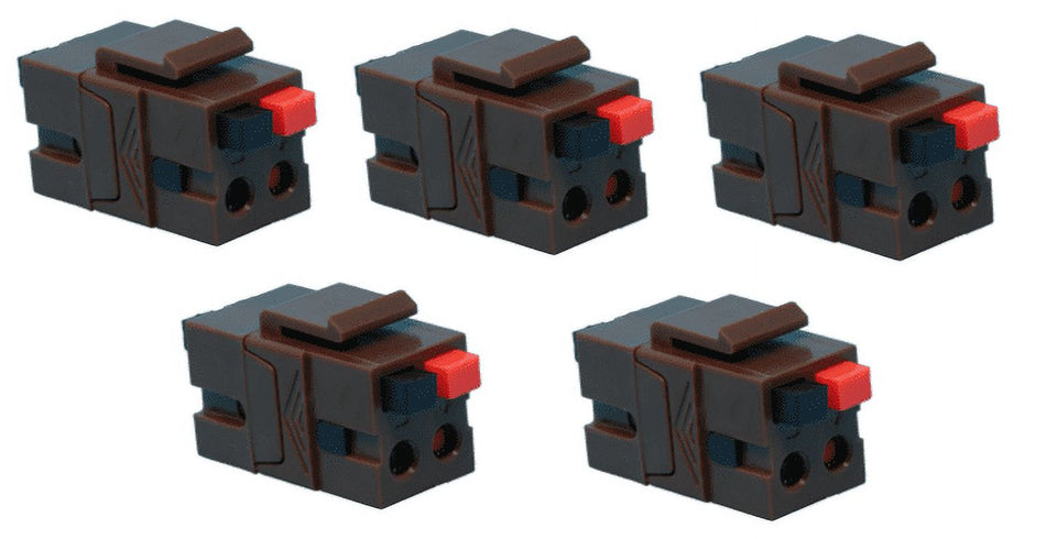 RiteAV Speaker Spring Clip Keystone Jack for Wall Plates - Female to Female - Brown - 5 Pack