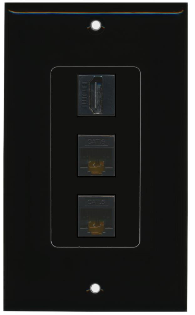 RiteAV - 1 Port HDMI 2 Port Cat6 Ethernet Decorative Wall Plate - Black