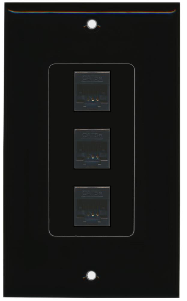 RiteAV Decorative 1 Gang 3 Port Cat5e Wall Plate - Black/Black