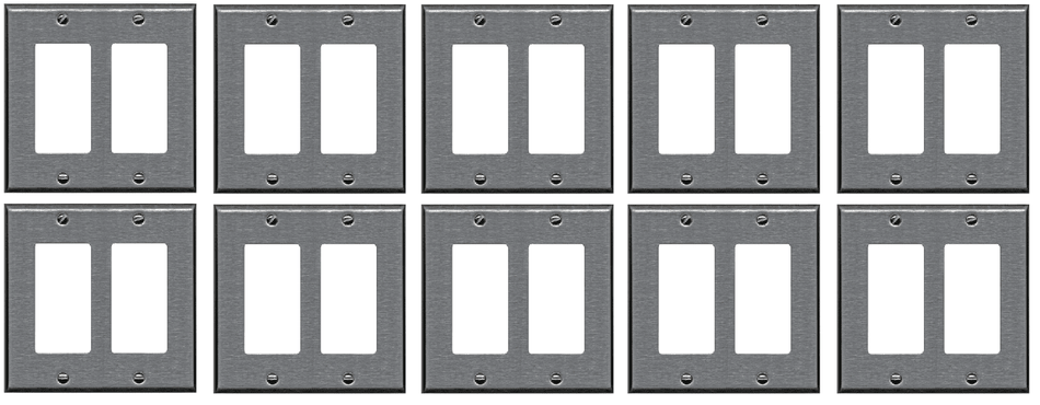 RiteAV Blank Wall Plate for Keystone Jacks - Stainless Steel 2 Gang Decorative (10 Pack)