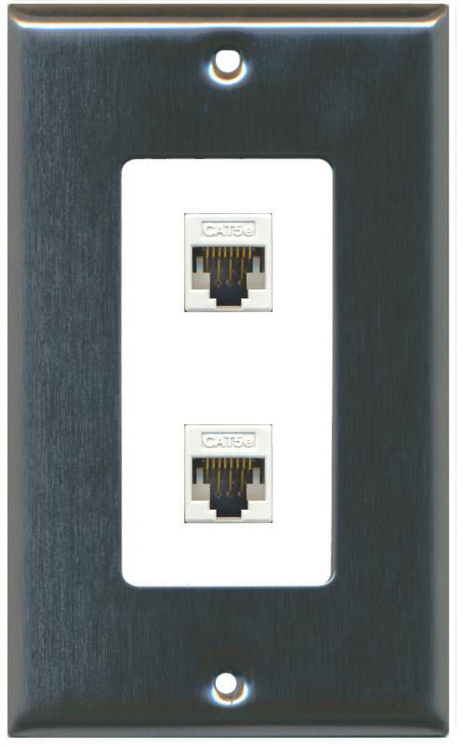 RiteAV Decorative 1 Gang 2 Port Cat5e Wall Plate - Stainless/White