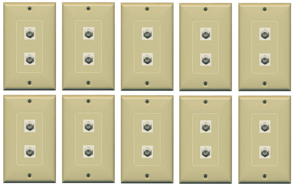 RiteAV - 2 Port Coax Decorative Type Wall Plate - Ivory - Bracket Included (10 Pack)