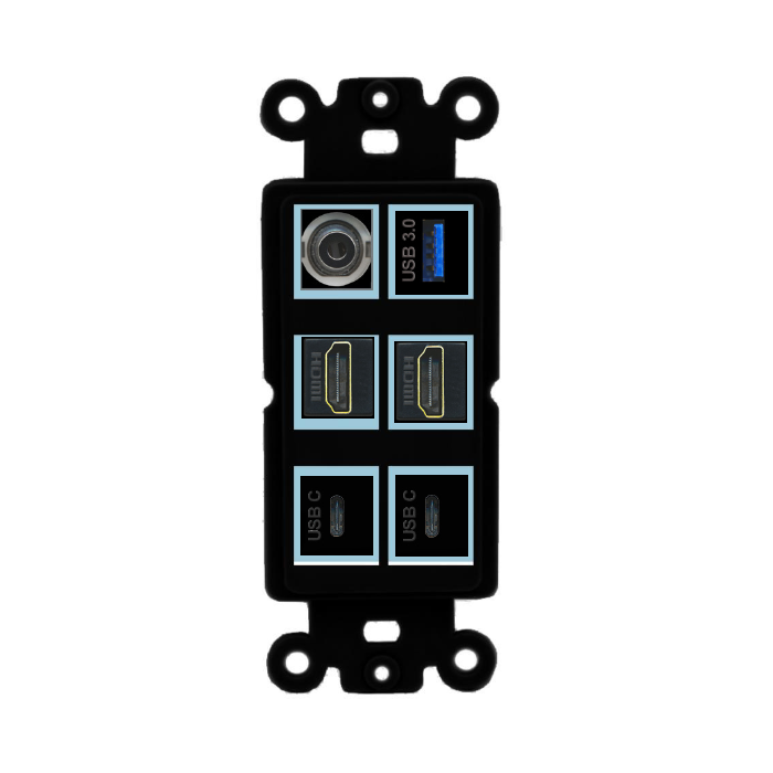 6 Port Custom Keystone Wall Plate DecorZ Rocker Black